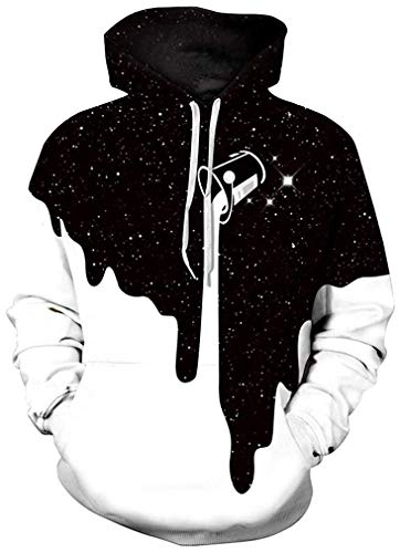 FLYCHEN Boy's Fashion Funny Print Hoodies Unisex Teens Hooded Pullover Sweatshirt Black White