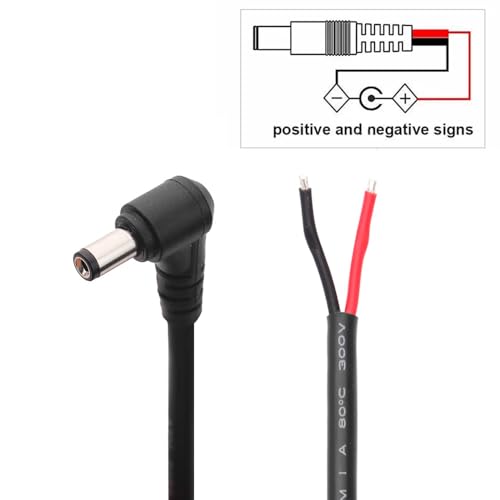 Image of 2Pcs 1FT 14AWG 15A 12V Right Angle DC Power Pigtails Cable, 5.5mm x 2.1mm Male Barrel Jack Plug to Bare Wire Repair Cable for CCTV Security Camera,DVR,LED Strip Light Power Supply Replacement