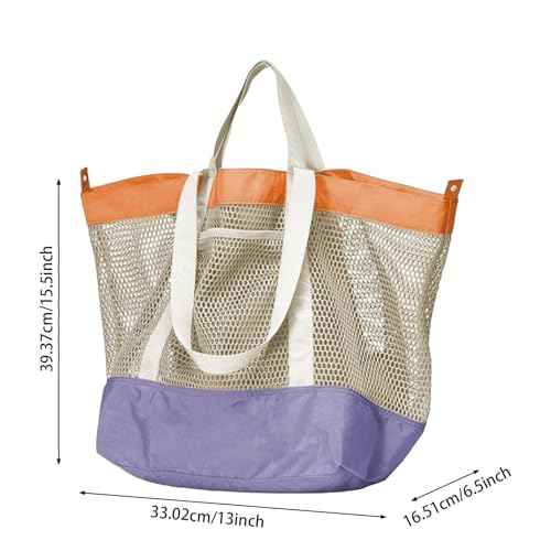 Mesh Beach Bag Large Beach Tote, Portable Casual Shoulder Bag, Travel Handbag for Camping Vacation Storage Everyday Toys, Purple2