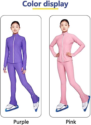 Exercício Correndo Leggings infantis de patinação artística, calças de treino de patinação com stras
