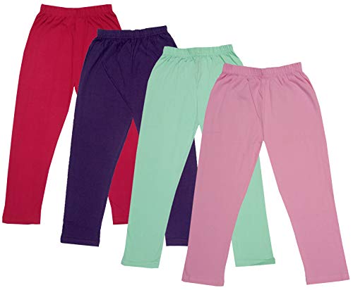 Image of IndiWeaves Girls Super Soft Cotton Solid Capri Pants (Light Purple, Sea Green, Wine, Magenta, 4-5 Years) Pack of 4