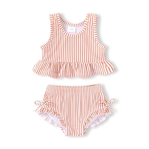 Image of HAPPYMA Baby Swimsuit Toddler Girl Bathing Suit Summer Stripe Bikini Set Beach Two Piece Swim Wear