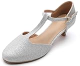 WUIWUIYU WUIWUIYU Femmes Lanière en T Bout Fermé Escarpins Chaussures de Cérémonie Mariage - Argent 43