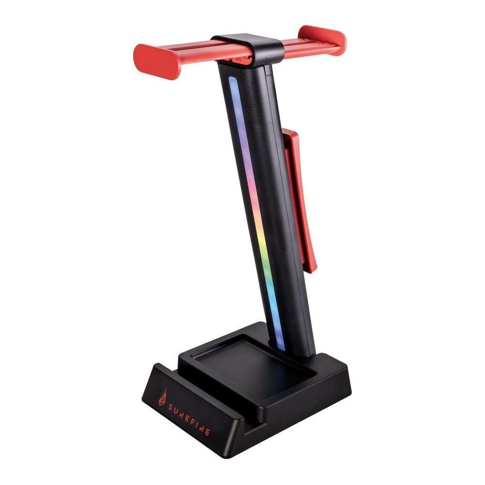 SureFire Vinson N1 Headset-Ständer Schwarz, ausziehbarer Halter für 2 Gaming Kopfhörer, Headset Stand mit RGB Beleuchtung, 28cm Halterung stehend oder am Tisch befestigt, Gaming Zubehör