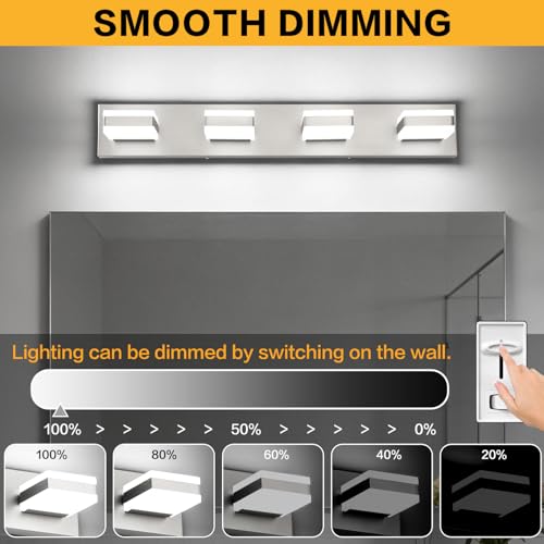 Image of SOLFART Bathroom Vanity Lights, Adjustable Brushed Nickel Vanity Light for Bathroom,LED Light Fixtures Over Mirror,5 Color Temperature 4 Lights 5CCT