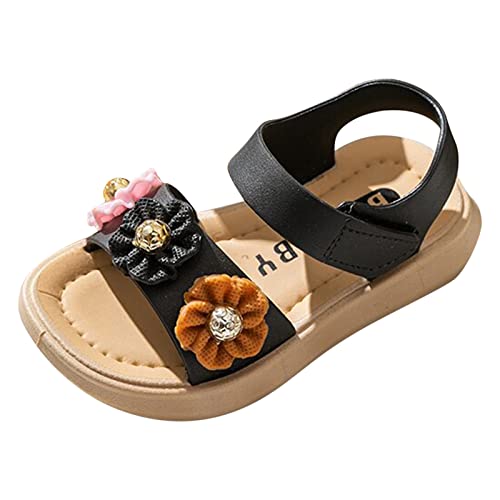 Children Sandals Thickened Summer Princess Fashion Soft Sole Children Girls Baby Beach Sandals Rose Girls (Black, 10.5 Little Child)