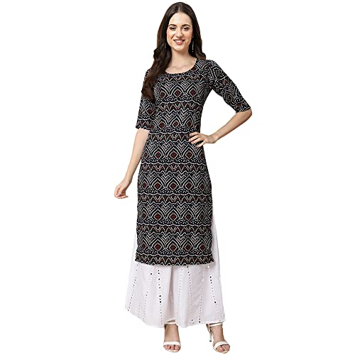 Image of Pinkmint Women's Crepe Grey Color Floral Printed Straight Kurti[NB-530357]