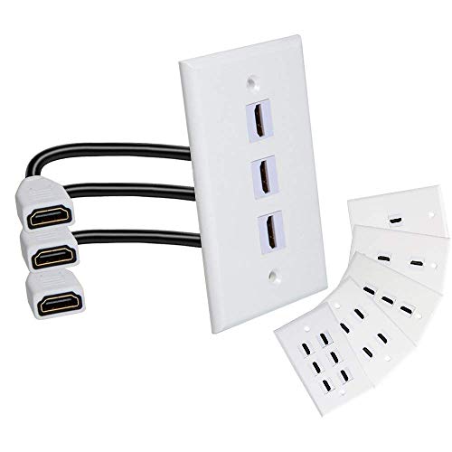 MXTECHNIC 3 Ports 4K HDMI Wall Plate Outlet Cover with 6 Inch Female