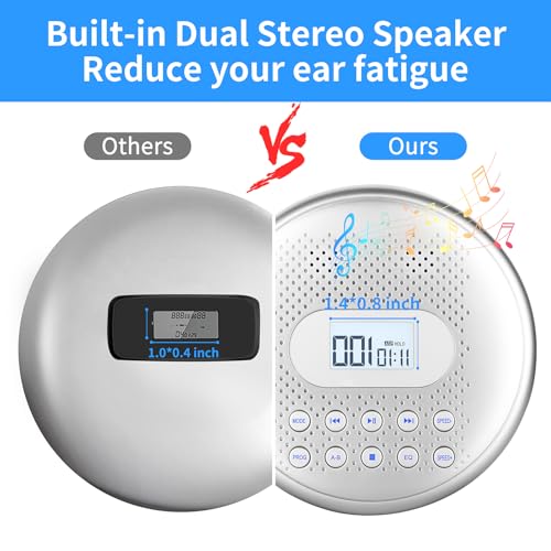 Image of ARAFUNA Portable CD Player Rechargeable with Speakers AUX for Car, Home | Music Player with Anti-Skip, A-B Repeat, Backlit Button, LCD Display and AUX Cable Support TF Card