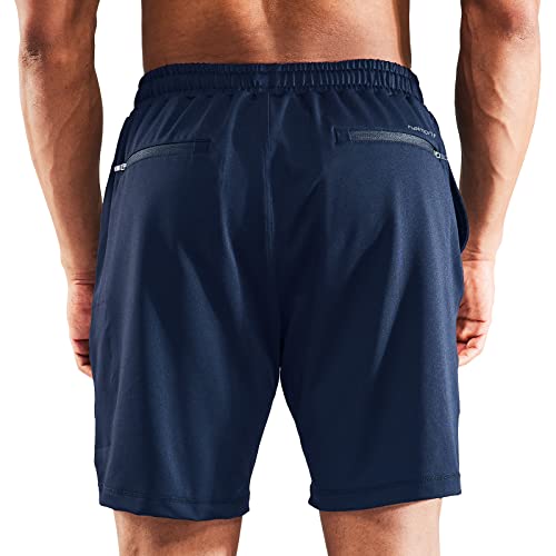 Haimont Men's Running Shorts Navy Moisture Wicking Gym Shorts For Men 7 Inch With Zipper Pockets Elastic Waist For Training Exercise, Navy, M #TOP5