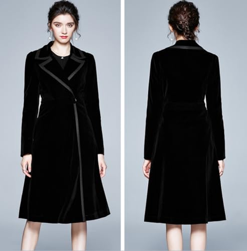 New gold velvet windbreaker/suit collar temperament mid-length coat/autumn and winter trendy business jacket top4