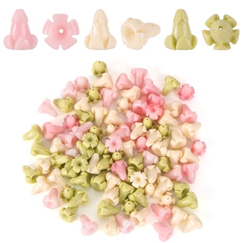 Fukaisu 100pcs Puakenikeni Flower Beads 1.55x1.35cm/0.61x0.53in Pre-Drilled Hawaiian Puakani Flower Beads for Bracelet Necklace Jewelry Making DIY Crafts Party Favors & Decor (Mixed Colors)
