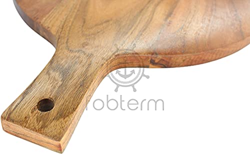 Image of Fobterm Wooden Chopping Board - Chopping Board Wood for Fruits, Vegetable Made in India Large Size. [ 40 cm x 30 cm ] (Round Board with Handle)