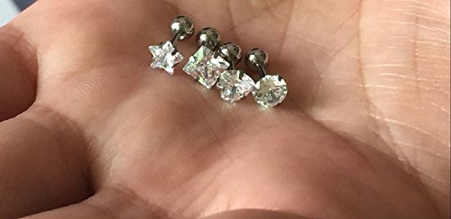 NewZenro 8Pcs 16g Daith Studs Cartilage Tragus Earrings Screw Backs Stainless Steel Ear Helix Piercing CZ Jewelry Star (8PCS)2