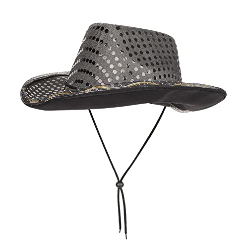 LED Lights Cowboy Hat LED Flashing Cap Hat Xmas Christmas Party Celebration Party Cosplay Western Cowboy Cowgirl Hats Festival Gift Foldable Wide Brim Caps Black - Image 3