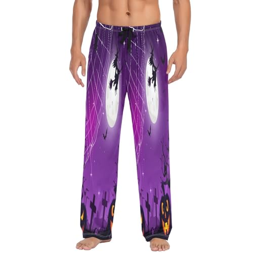 Qilmy Halloween Horror Nights Men's Cotton Pajama Pants, Lightweight Lounge Sleepwear with Drawstring and Pocket2