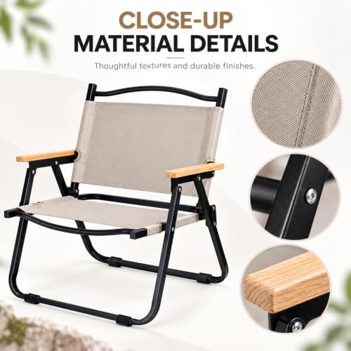 Image of STAR WORK Alloy Steel Portable Foldable Chair Outdoor Furniture Compact Chair Aluminum With Armrests For Travel Camping, Fishing Picnic,Ultralight Low Beach Concert Camping Folding Chair Khakhi, Small