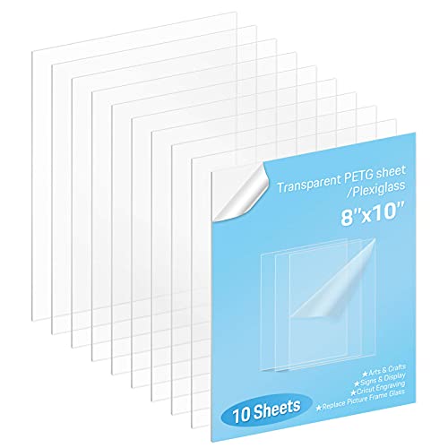 Clear Plexiglass Panels 8x10 Inch - Large Glass Panels Cut to Size, Acrylic Board Sheets for Wedding Signs, Crafts, Cricut Cutter and Picture Frame Glass Replace - 10 Pack 0.04 Inch Thick
