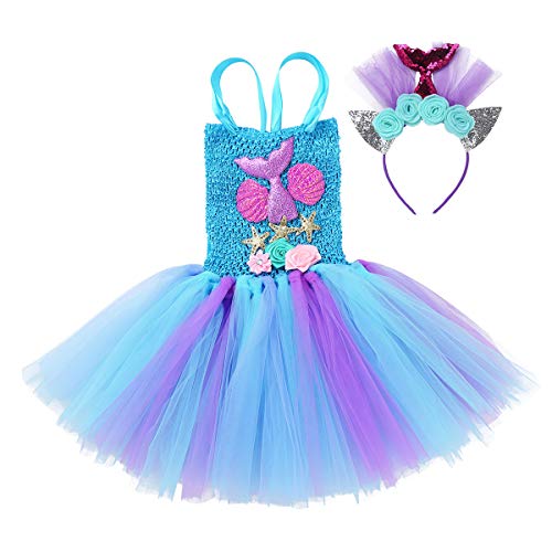 Kids Girls Birthday Party Princess Tutu Dress Mermaid Cosplay Halloween Mesh Skirt with Hair Hoop2