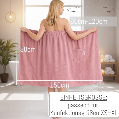 CalmySPA Leicht Frottee Saunakilt Damen - Saunahandtuch Baumwolle mit Gummizug und Knopf Saunakleid Saunatuch Sauna Handtuch Kleid Frauen Kilt (Altrose)