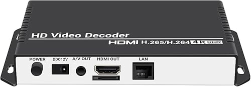 H.265 H.264 Decodificador de audio de vídeo HD Decodificador de cámara IP HTTP RTSP M3U8 RTMP UDP Unitcast a HDMI AV RCA Decodificador para