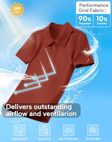 Image of MIVEI Kids' Performance School Uniform Polo Shirt Breathable UPF50+ | Youth Boys Girls Short Sleeve Golf Collared Shirts Grid Dry Fit Wrinkle Free Stretch Lightweight Cool Athletic Button Dress