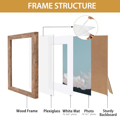 image for Califortree 5x7 Picture Frame - Can Display Photo 4x6 with Mat, Wood F