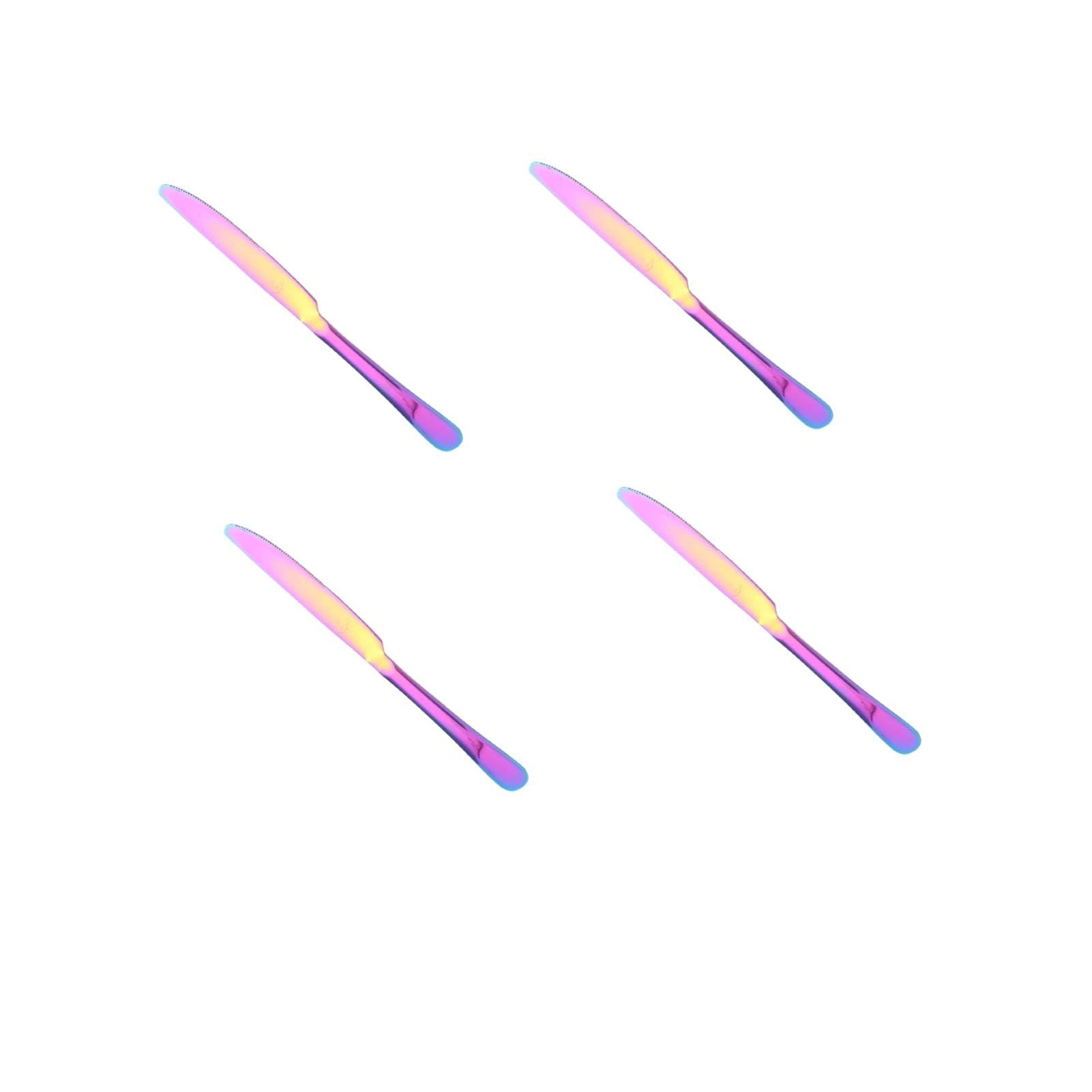Cuchillos De Carne Serrados De Metal, Juego De 4 Cuchillos De Cena De Acero Inoxidable Cuchillo De Mantequilla Multiusos Juego De Cuchillos De Mesa Galvanizados Para Cocina Restaurante(arcoíris)
