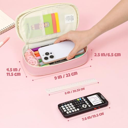 Image of SUNEE Cute Pencil Case, Kawaii Big Capacity Pencil Pouch, Personalized Initial Pencil Bag with Zipper, Stationery Storage and Organizer, Back to School Supplies, Pen Box for Girls & Boys, Teen, A-Pink