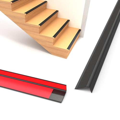 Image of Stair Tread Edge Protectors Adhesive Stair Strip Wide Side Design Non-Slip, Sunscreen, Waterproof, Antifreeze, Wear-Resistant L Shap - (Black Pack-2)
