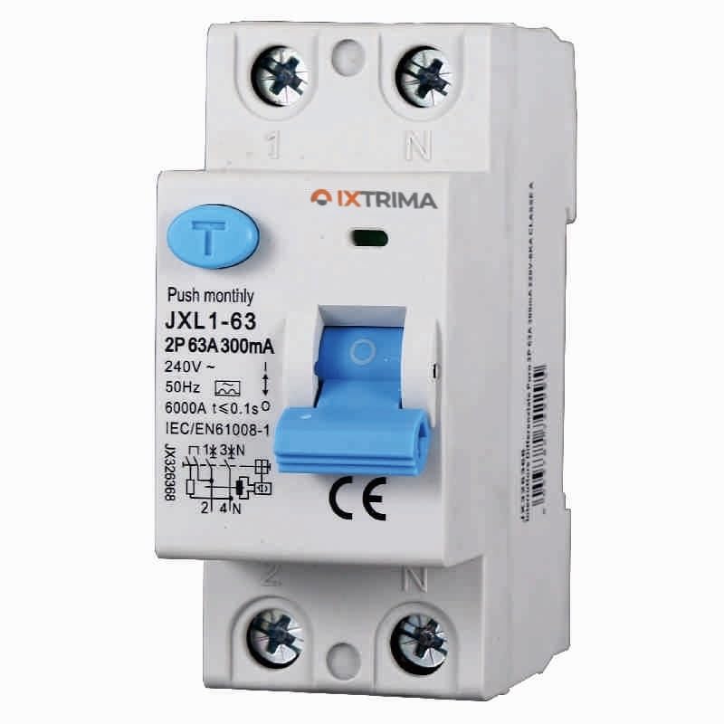 Interrupteur différentiel pur 2P 63A 300mA 220V-6KA classe A 300mA pour rail DIN - 2 modules DIN - Protection circuit et sécurité installations