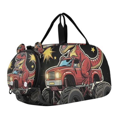 Bolsa de lona de dinosaurios infantil, maleta multifuncional para deporte y viaje con zapatero