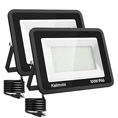 kelinvmi LED Flood Lights Outdoor 100W, Outdoor Security Light 10000lm High Brightness with Plug, 6500K Work Light with IP66 Outdoor Floodlights for Garage, Porch, Backyard, Playground