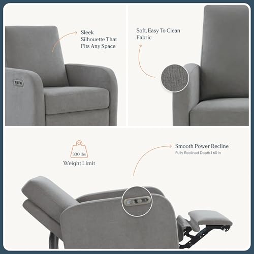 Image of Nurture& The Porto Power Glider Recliner for Nursery | Modern Glider Chair with Power Recline | Built - in USB Charging Port | Space-Saving Design for Small Nurseries and Shared Spaces, Grey