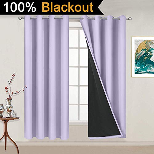 Image of Yakamok Lilac 100% Blackout Curtains 54 Inches Long for Bedroom 52 inch Wide | Blackout Curtain Panels for Bedroom, 2 Thick Layers Grommet Top Thermal Insulated Drapes with Black Liner for Living Room