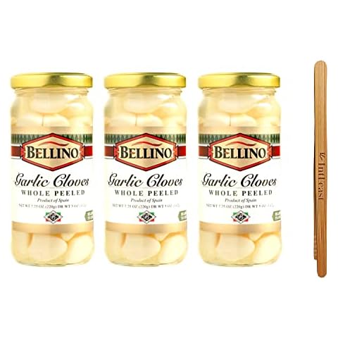 Bellino Whole Peeled Garlic Cloves with IntFeast Bamboo Kitchen Tong Cover