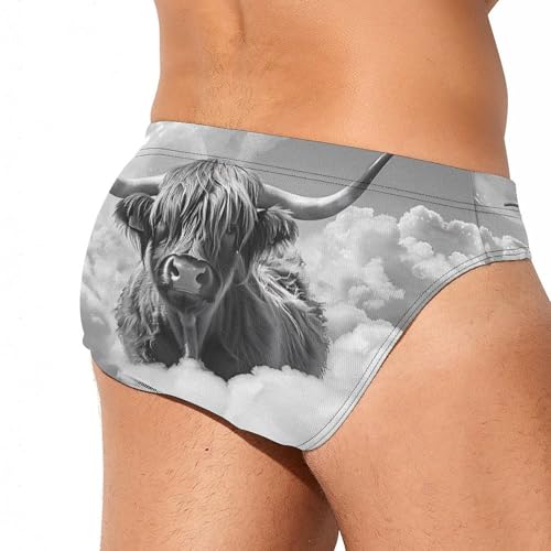 Highland Cow Bubbles Black White Novelty Men's Swimming Brief Swimwear Pants Trunks Beach Shorts Underwear3