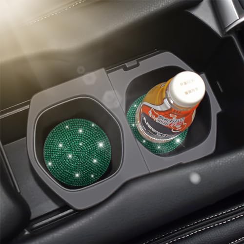 Image of Osilly Bling Car Cup Holder Coaster, 2 Pack Crystal Rhinestone Anti-Slip Insert Coasters, Universal 2.75 Inch Fashion Automotive Cup Mat, Car Interior Accessories Decor Gifts for Women (Green)