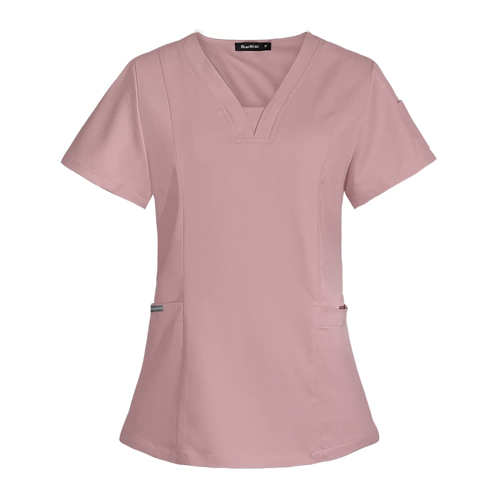 niaahinn Women Scrubs Top Classic V -Neck for Women & Men Medical Under Scrub Stretch T-Shirt for Men & Women (US, Alpha, Small, Regular, Regular, Pink)