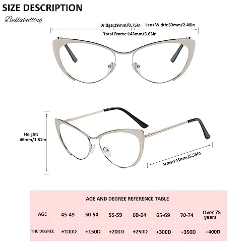Image of 2Pack Cat Eye Reading Glasses For Women Metal Frame Blue Light Blocking Computer Readers