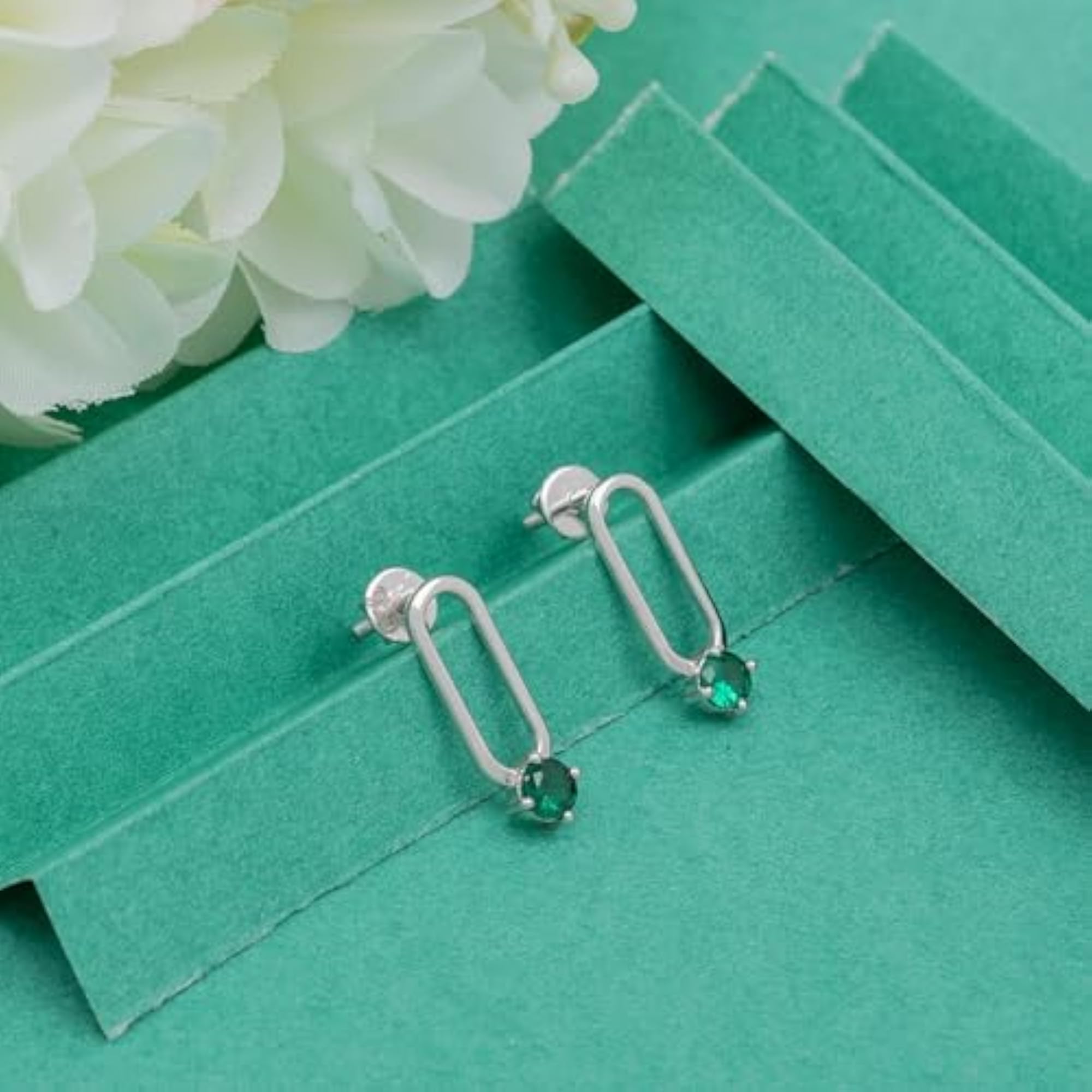 Women's 925 Sterling Silver Emerald Green CZ Drop Earrings, Minimalist Gift