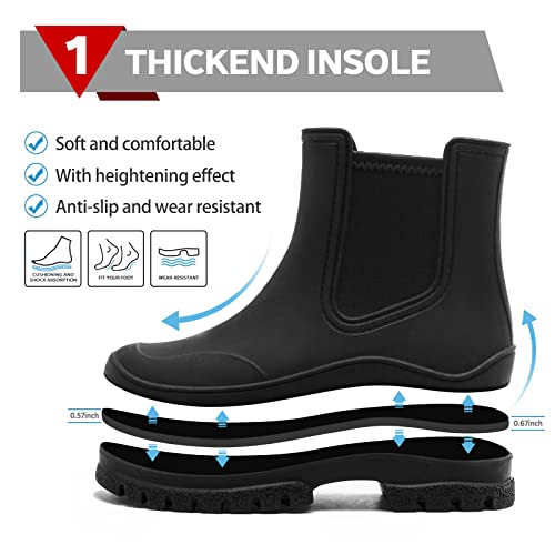 Hsttgsr Women's Rain Boots, Comfortable Elastic Adult Ankle Booties, Fashion Mid Heel Chelsea Boots, Waterproof Non-Slip Chunky Platform Lug Sole Short Garden Boots2