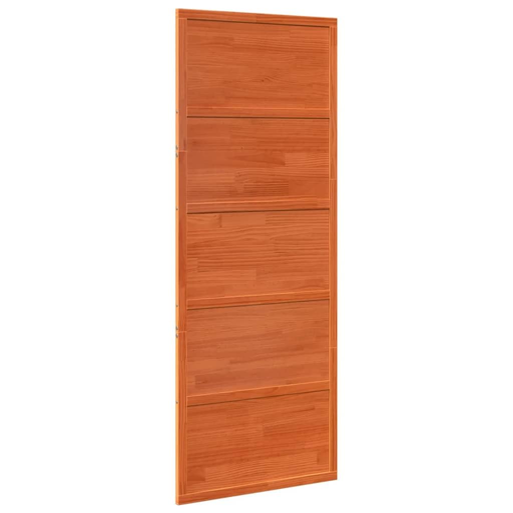 vidaXL Puerta de granero corrediza, color marrón encerado, madera de pino maciza, 80 x 208 cm, ideal para baños, armarios, dormitorios y más
