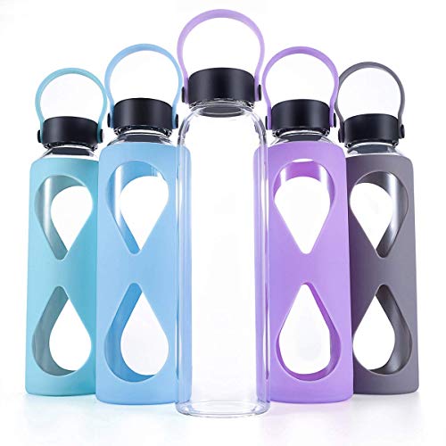 MIU COLOR 550ml Bouteille d'eau en Verre - Housse Antidérapante en Silicone avec Verre Borosilicate Écologique sans BPA, PVC, Plastique et Plomb-Bleu