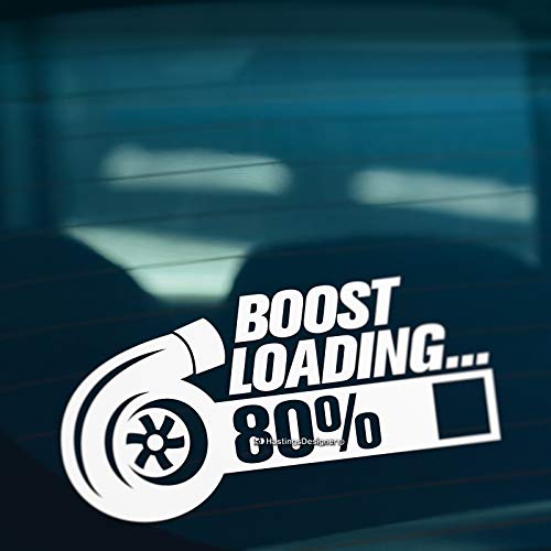TURBO BOOST LOADING auto decal adhesivo / pegatina (exterior) de vinilo para parachoques y ventanas de coche / JDM TUNING sticker (Blanco) Cover
