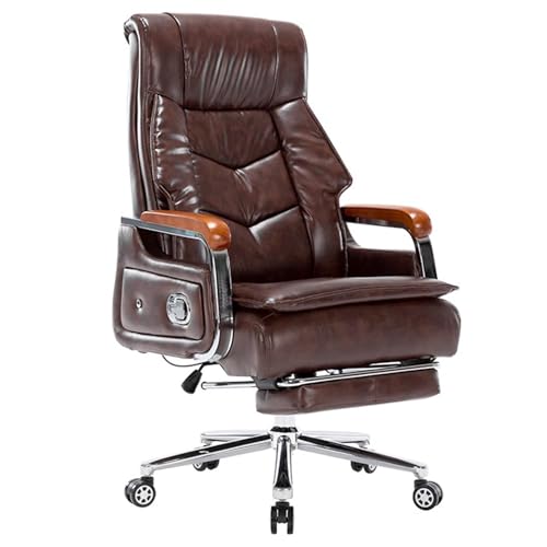 Silla ergonómica para videojuegos con reposapiés retráctil, altura ajustable, reposabrazos de madera maciza y reposacabezas grueso, ideal para oficina, estudio y juegos, color negro y marrón