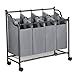SONGMICS Kosz na pranie na kółkach, sortownik prania z 4 wyjmowanymi workami na tkaniny, zbieracz prania, schowek na zabawki, stabilny, 4 x 35 litrów, szary LSF005GS