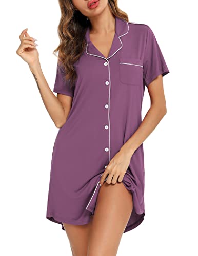 Image of Pjmlifecoco Nightgown for Women Button Down Sleepshirt Short /Long Sleeve Nightdress Soft Modal Sleepwear S-XXL