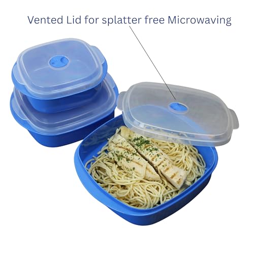 Image of Reston Lloyd Nesting Microwave Containers, Set of 3, Adjustable Steam Vents, Airtight, Meal Prep, Durable BPA-Free Plastic- Freezer & Dishwasher Safe, Cookware & Food Storage, Anyday Cookware, Azure