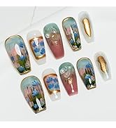 Sun&Beam Nails Handgefertigte Nagelspitzen Mittel Lang Ballerina Sarg Nägel zum Aufkleben in Grün...